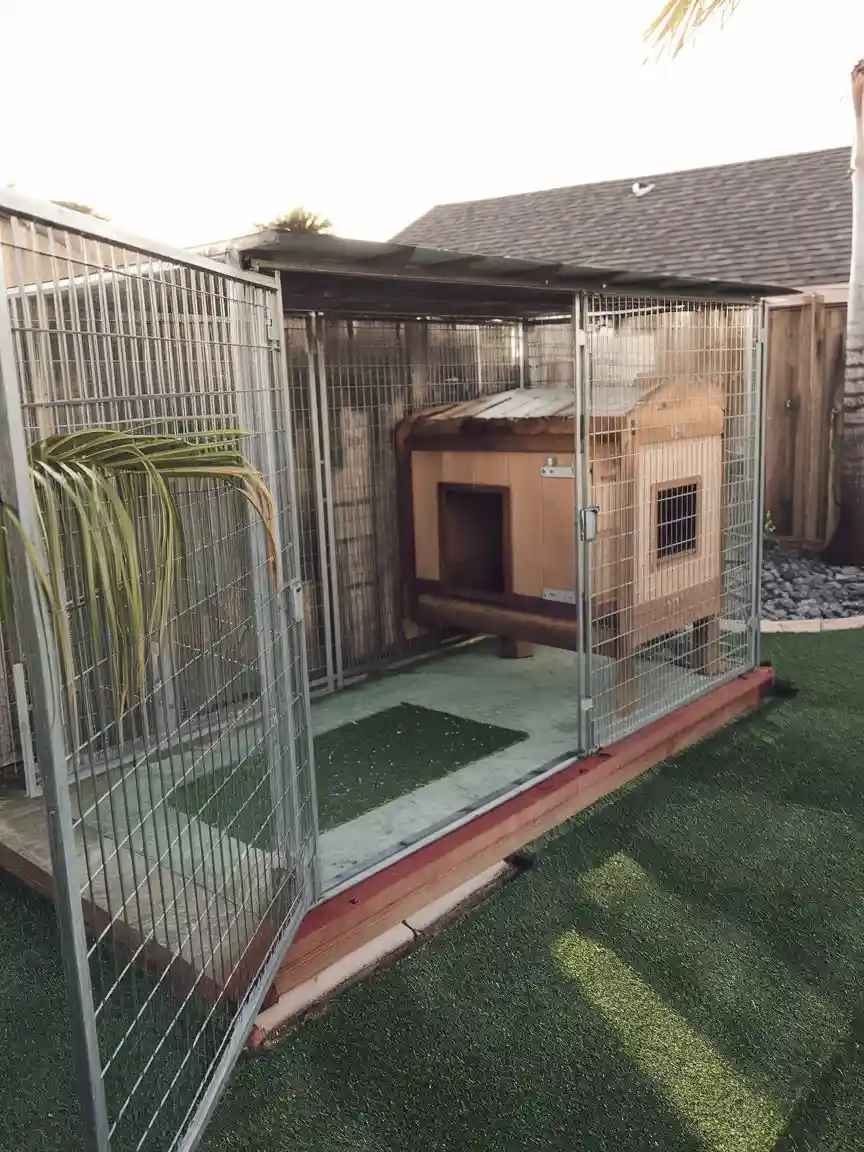 15 Clever Ways to Upgrade Your Dog Kennel With Verandah 14 Large metal dog kennel with extended run area and covered doghouse