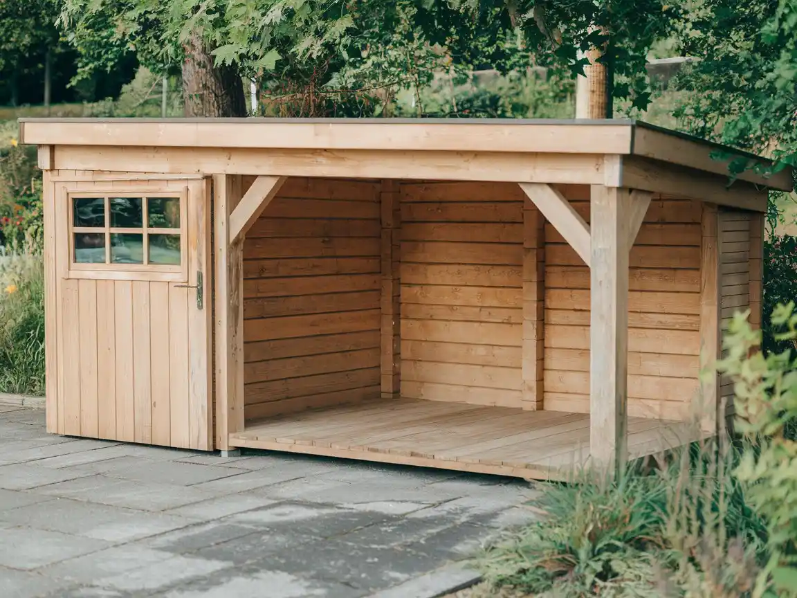 15 Clever Ways to Upgrade Your Dog Kennel With Verandah 5 Open-sided wooden shelter with pitched roof and natural wood finish
