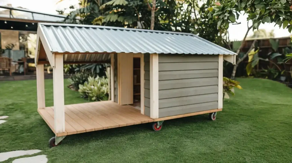 15 Clever Ways to Upgrade Your Dog Kennel With Verandah 1 Wheeled dog kennel with front porch and gray siding