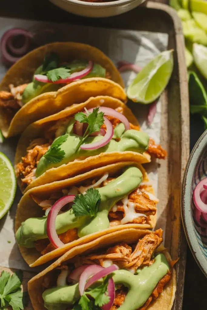 Crispy Chicken Tinga Tacos with Avocado-Jalapeño Crema 1 recipes 9 1