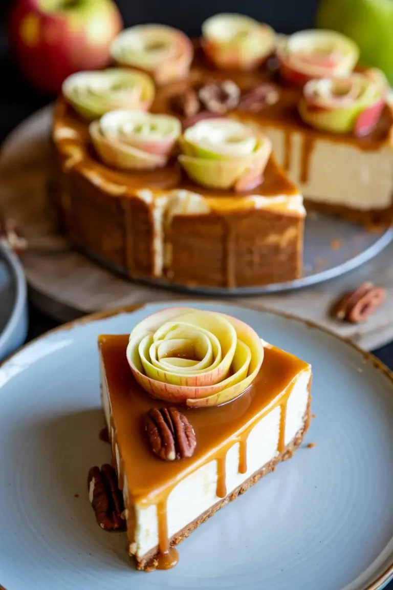 Salted Caramel Apple Cheesecake with Apple Roses