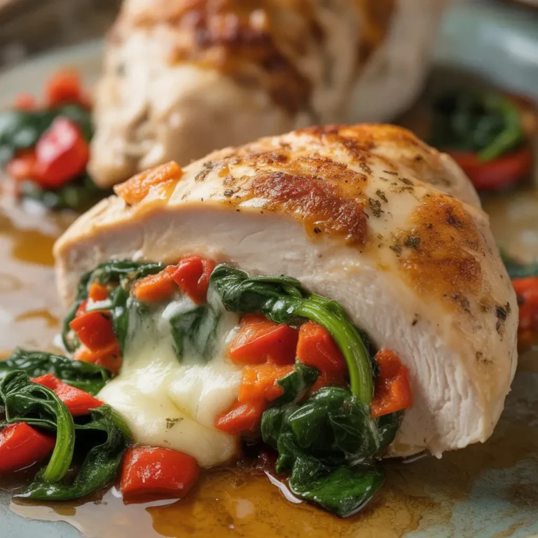 Roasted Pepper Spinach Mozzarella Chicken