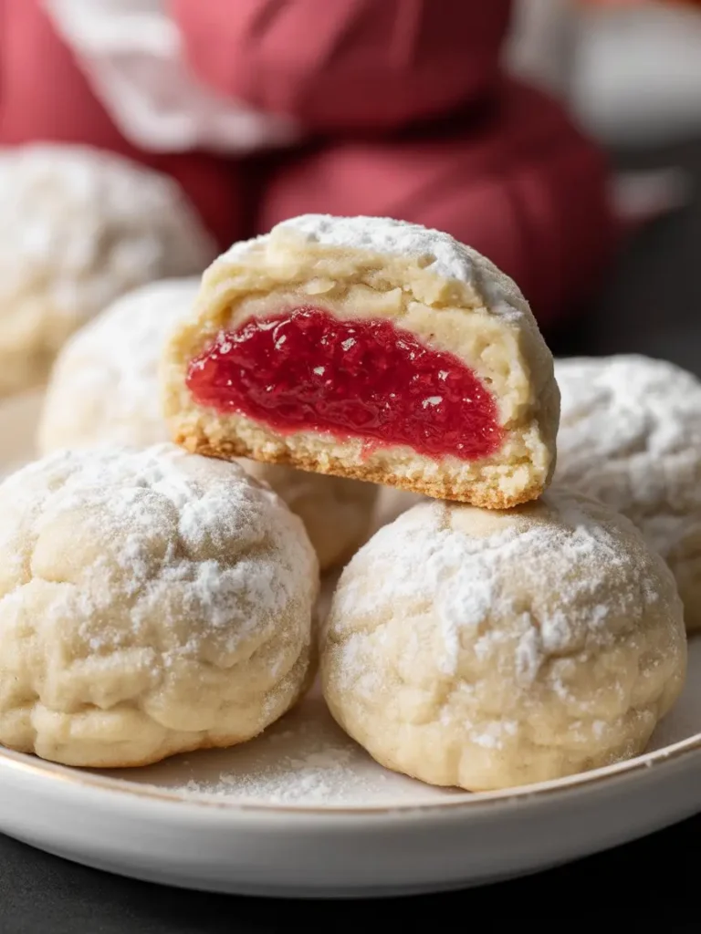 Raspberry Filled Almond Snowball Cookies