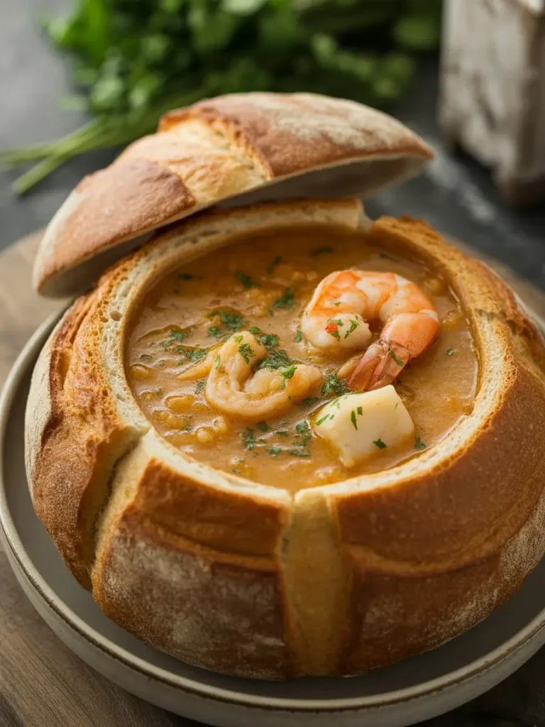 Easy Stuffed Seafood Soup Bread